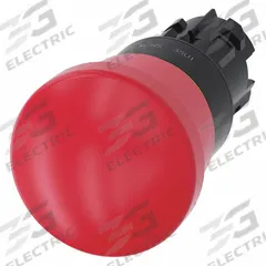SIEMENS Mushroom Head Push Button: Red, 22 mm Mounting Size, Non-Metallic, Maintained (MPN 3SU1000-1HA20-0AA0). Key specifications — Brand: SIEMENS; Action: Maintained; Series: 3SU; Push Button Material Type: Non-Metallic.