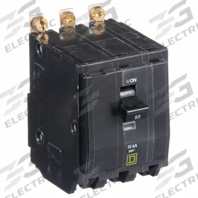 SQUARE D Miniature Circuit Breaker: 50 A, 120/240V AC, Three Phase, 10kA at 120/240V AC - QOB Series, Bolt-On Square D Miniature Circuit Breakers