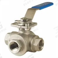 BONOMI Manual Three-Way Ball Valve: 3/8 in, CF8M Stainless Steel, L Flow, FNPT x FNPT x FNPT (MPN 966N-3/8"). Key specifications — Brand: BONOMI; Handle: Locking Lever.