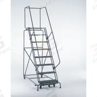 BALLYMORE Rolling Ladder: 10 ft Platform Ht, Assembled, Steel, Manual Lock, Perforated (MPN 123214PSU). Key specifications — Includes Handrails: Handrails Included; Material: Steel; Brand: BALLYMORE; Color: Gray.