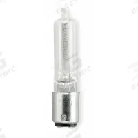 GE LAMPS Halogen Bulb: Halogen, Double Contact Bayonet (BA15d), (T) Tubular, T4, ESS, 120V AC, White (MPN Q250CL/DC(ESS)-120V). Key specifications — Light Color: White; Trade Number: ESS; Voltage: 120V AC; Brand: GE LAMPS; Bulb Shape: T4.