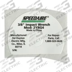 SPEEDAIRE Name Plate: Mfr Part # TT46305G, Compatible with Grainger Part # 2YRG4. Key specifications — attr948908: TT46305G; attr948910: 2YRG4.