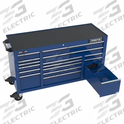 PROTO Rolling Tool Cabinet: Blue / Blue Drawer, 67 in W x 25 1/4 in D x 41 in H - Electric-Enabled Heavy-Duty Rolling Tool Cabinets