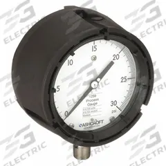 ASHCROFT Process Pressure Gauge: 0 psi to 30 psi, White, 4 1/2 in Dial, 1/2 in NPT Male, Bottom, PBT (MPN 451259SD04L30#). Key specifications — Brand: ASHCROFT; Pointer Color: Black; Accuracy: ±0.5%; Dial Color: White; Gauge Wetted Parts: Stainless Steel; Case Material: PBT; Vibration Resistance Properties: None; Pressure Range: 0 psi to 30 psi.