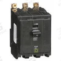 SQUARE D Miniature Circuit Breaker: 15 A, 120/240V AC, Three Phase, 10kA at 120/240V AC, 3 Poles (MPN QOB315). Key specifications — Phase: Three; Amps: 15 A; AC Voltage Rating: 120/240V AC; Max. AIR Rating: 10kA at 120/240V AC; For Use With: Square D NQOD Panelboards; Brand: SQUARE D.