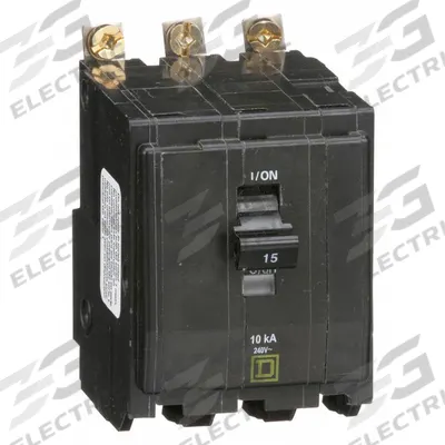 SQUARE D Miniature Circuit Breaker: 15 A, 120/240V AC, Three Phase, 10kA at 120/240V AC - QOB Series, Bolt-On Square D Miniature Circuit Breakers