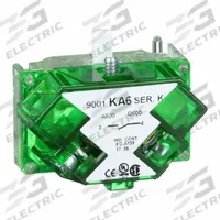 SCHNEIDER Contact Block: 30 mm Panel Mounting Size, 1NO, Momentary/Early Make, 9001K/9001SK Series (MPN 9001KA6). Key specifications — Switch Action: Momentary/Early Make; Terminal Connection Type: Screw Clamp Terminals; Brand: SCHNEIDER; Compatible with Series: 9001SK.