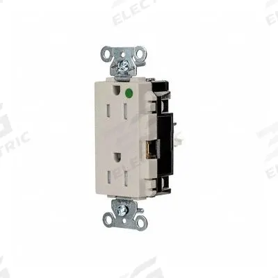 HUBBELL Receptacle: Hospital Grade, Decorator Duplex, 5-15R, Light Almond, 125V AC - General Purpose Receptacles