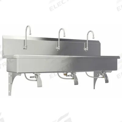 SANI-LAV Wash Station: 3 Stations, 8 in Bowl Dp, 57 in Bowl Lg, 16 1/2 in Bowl Wd - Three-Station Wall-Mounted Wash Stations with Faucets