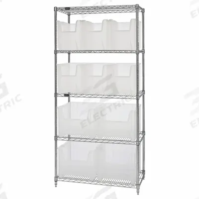 QUANTUM STORAGE SYSTEMS Shelving Unit: 36 in x 18 in x 74 in, 1 Sided, 10 Bins, Clear - Wire Stationary Bin Shelving with Closed-Front Bins