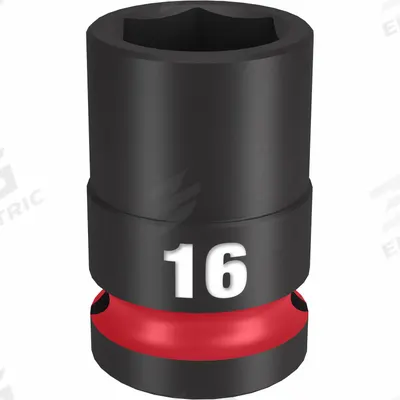 MILWAUKEE Standard Impact Socket: 1/2 in Drive Size, Metric, 16 mm Socket Size, 6-Point - 1/2" Drive Impact Sockets