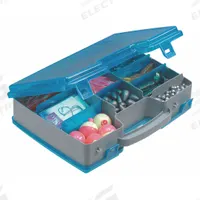PLANO MOLDING Storage Box: 11 1/4 in x 8 3/8 in x 3 in, Gray/Blue, 26 Compartments, 10 Adj Dividers (MPN 171502). Key specifications — ESD Conductive: Not Electrostatic Discharge Conductive; Color: Gray/Blue; Brand: PLANO MOLDING; Material: Plastic.