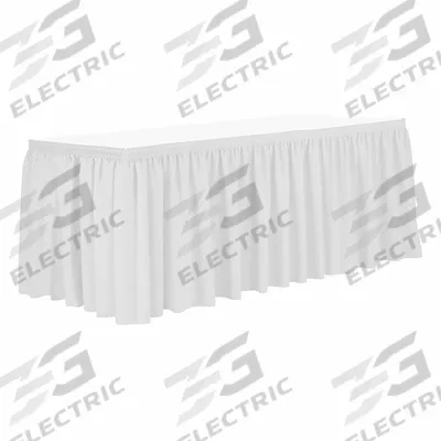 R&R TEXTILE Table Skirt: White, 21 1/2 ft Overall Lg, Poly, Shirred, Hook-and-Loop - Table Skirts