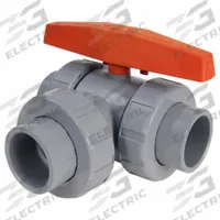 HAYWARD Manual Three-Way Ball Valve: CPVC, Three-Piece, L Flow, Std Port Ball Port, Female, Side (MPN LA2300SE). Key specifications — Brand: HAYWARD; Handle: Tee.