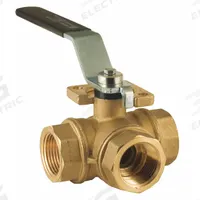 BONOMI Manual Three-Way Ball Valve: 1 1/4 in, Brass, T Flow, FNPT x FNPT x FNPT, Std Port Ball Port (MPN 355N-11/4"). Key specifications — Brand: BONOMI; Handle: Lever.