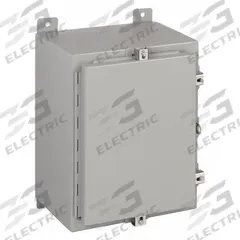 WIEGMANN Enclosure: Steel, 16 in x 12 in x 8 in, NEMA 12/13/4, Solid Cover, Hinged (MPN N4161208). Key specifications — Closure Method: Padlock Hasp; Brand: WIEGMANN; Knockouts: Not Included.