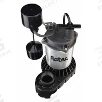 FLOTEC Submersible Sump Pump: 1/2 hp, 115V AC, 59 gpm Flow Rate @ 10' of Head, 1 1/2 in FNPT, 5.5 A (MPN FPCI5050). Key specifications — Rated Voltage: 115V AC; Brand: FLOTEC; Switch: Piggyback Vertical Float.