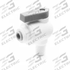 PARKER Manual Two-Way Ball Valve: 1/8 in, Polypropylene, Angle, Push x MNPT, One-Piece, Lever (MPN LFPP4VME2). Key specifications — Brand: PARKER; Handle: Lever.
