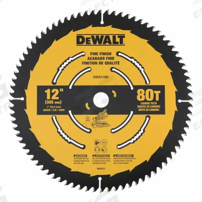 DEWALT Circular Saw Blade: 12 in Blade Dia., 80 Teeth, 0.11 in Cut Wd, 1 in Arbor Size - Wood-Cutting Blades