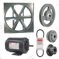 DAYTON Supply Fan w/Drive Package: Belt Drive, 30 in Blade, Open Dripproof, 10,078 cfm, 3 ph, 3/4 hp (MPN 7AC99). Key specifications — Nameplate Voltage: 208-230/460V AC; Assembled: Unassembled; Brand: DAYTON; Enclosure Design: Open Dripproof Motor.