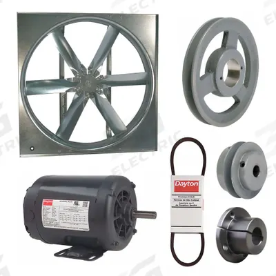 Dayton Supply Fan w/Drive Package: Belt Drive, 30 in Blade, Open Dripproof, 10,078 cfm - Belt-Drive Panel Supply Fans with Drive Package