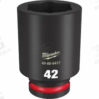 MILWAUKEE Deep Impact Socket: 3/4 in Drive Size, Metric, 42 mm Socket Size, 6-Point, Deep, Friction (MPN 49-66-6417). Key specifications — attr1215501: MILWAUKEE; attr1215515: Black Phosphate; attr1215518: 42 mm.