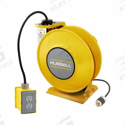 HUBBELL WIRING DEVICE-KELLEMS Extension Cord Reel: Ratchet Lock, 45 ft Cord Lg, 14 AWG, SJO - Self-Retracting Cord Reels