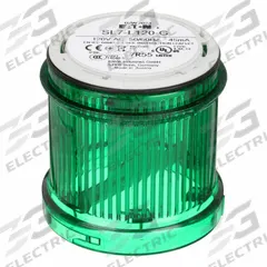EATON Tower Light Module: Steady, 110/120V AC, Green, 70 mm Overall Dia, 3 in Overall Ht, SL4 (MPN SL7-L120-G). Key specifications — Brand: EATON; Compatible with Series: SL4; Lens Color: Green; Operating Voltage: 110/120V AC; Manufacturer Part Number: SL7-L120-G.