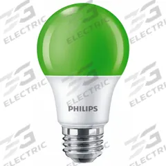 PHILIPS Compact LED Bulb: Medium Screw (E26), LED, (A) Classic, A19, 8 W Watt, 3000K, Frosted (MPN 8A19/LED/GREEN/P/ND 120V 4/1FB). Key specifications — attr233510: A19; attr233525: 120V AC; attr233549: Frosted; attr518949: 3000K; attr239859: PHILIPS; attr935304: Colored.
