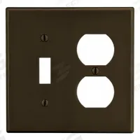 HUBBELL Wall Plate: Combo, 2 Gang, Brown, Std Size (MPN P18). Key specifications — Brand: HUBBELL; Material: Polycarbonate.
