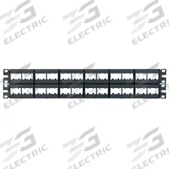 Patch Panel: 2 Rack Units, 48 Ports, Flat, Adhesive Label/Not Numbered, Unshielded, Front Access (MPN CPP48WBLY). Key specifications — Brand: PANDUIT; Compatible Adapter Type: Panduit Mini-Com Modules; Material: Steel; _Access Type: Front Access; _Port Labeling: Adhesive Label; _Series: Mini-Com; _Shielded: Unshielded.