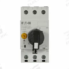 EATON Manual Motor Protector: Non-Reversing, 3 Poles, 2.5 A, Thermal Protection, Selector Switch (MPN XTPR2P5BC1). Key specifications — Maximum Voltage Rating: 600V AC; Brand: EATON; Thermal Units Required: None (Starter Includes Integrated Thermal Units); Frame Size (Width): 45mm (B Frame).