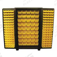 JAMCO Bin Cabinet: 48 in x 24 in 78 in, 0 Shelves, 173 Bins, Yellow, Flush, 14 ga Panel, Black, Bins (MPN DZ248BL). Key specifications — Bin Color: Yellow; Bin HxWxD: (128) 3 in x 4-1/8 in x 7-1/2 in; Assembled: Assembled; Cabinet Style: Shelf and Bin; Brand: JAMCO; Cabinet Color: Black; Cabinet Finish: Powder Coated; Cabinet Material: Steel.