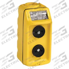 SQUARE D Pendant Control Station: (2) Push Buttons, 2NO, No Legend, NEMA 1/3/3R/4/4X (MPN 9001BW100YU). Key specifications — AC Contact Rating: 5 A @ 600 V; Action: Momentary/Momentary; DC Contact Rating: 5 A @ 600 V; Enclosure Material: Thermoplastic; Hub Style: Dead-End; Legend: No Legend; Operator Configuration: (2) Push Buttons; Brand: SQUARE D.