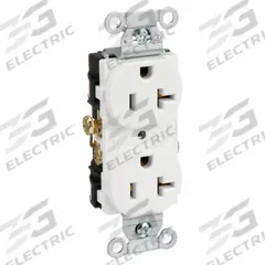 HUBBELL Receptacle: Duplex, 5-20, White, 125V AC, 20 A, 2 Pole / 3 Wire (MPN CR20WHI)
