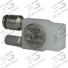 CLEVELAND VIBRATOR CO. Pneumatic Vibrator: 24.8 lbf, 20,500 vpm, #10-32 UNF, CVT-P, 85 dBA (MPN CVT-P-10). Key specifications — attr671163: 85 dBA; attr671170: 23.9 lbf @ 60 psi; attr671165: 20,900 vpm @ 80 psi; attr671184: #10-32 UNF; attr671193: #10-32 UNF; attr671179: Acetal Plastic; attr671175: CLEVELAND VIBRATOR CO..
