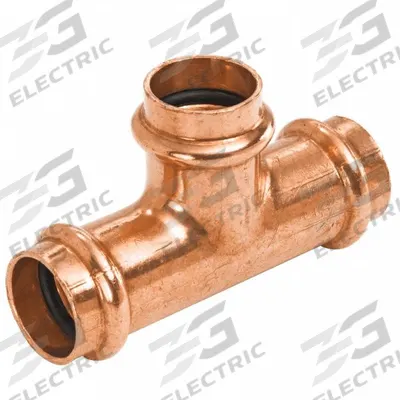 NIBCO Press Tee Fitting: Tee, 1 1/2 in CTS x 1/2 in CTS x 1 1/2 in CTS size, Copper - Plumbing Copper & Bronze Press Tube Fittings