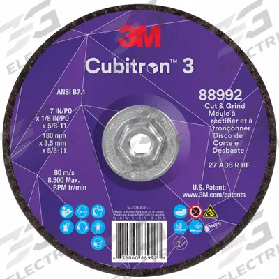 3M CUBITRON 3 Cut-Off and Grinding Wheel: Type 27, 7" x 1/8" x 5/8"-11 - Cool-Cutting Combination Wheels for Carbon & Stainless Steel
