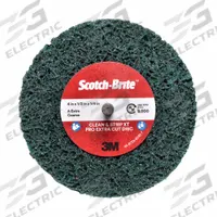 SCOTCH-BRITE Clean and Strip Disc: 4 in Dia x 1/2 in W, 1/4 in Straight Shaft, Aluminum Oxide, XC-DC (MPN 61500303518). Key specifications — Brand: SCOTCH-BRITE; Connector Type: Straight Shaft; Series: XC-DC; Connector Size: 1/4 in.