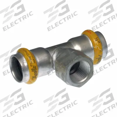 APOLLO Crimp Tee Fitting: 2 in Pipe x 1/2 in Pipe x 2 in CTS Size - Gas Stainless Steel Press Pipe Fittings