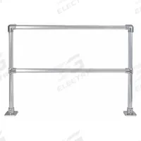 HOLLAENDER Handrail Section: Toe Board Not Included, 5 in x 5 in, Floor Mounted Rail Mounting, Round (MPN 50230). Key specifications — Product Type: Handrail Section; Brand: HOLLAENDER; Color: Silver; Handrail Shape: Round; Material: Aluminum; Number of Rail Levels: 2; Rail Mounting Style: Floor Mounted.