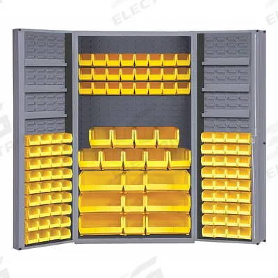 DURHAM MFG Bin Cabinet: 48 in x 24 in 72 in, 6 Shelves, 114 Bins, Yellow, Deep Box - Standard Bin Cabinets with Shelves