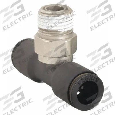 LEGRIS Push-Fit Tee Fitting: 5/16 in OD x 5/16 in OD x 1/4 in Pipe Size, Tube x Tube x MNPT - Nylon & Nickel-Plated Brass Tube Fittings
