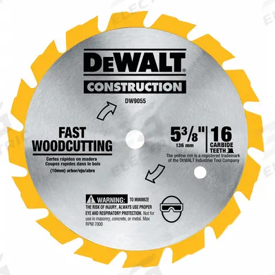 DEWALT Circular Saw Blade: 5 3/8 in Blade Dia., 16 Teeth, 0.06 in Cut Wd, 5/8 in Arbor Size - Nail-Embedded Wood-Cutting Blades