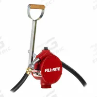 FILL-RITE Hand Pump: Lever, Pump with Hose & Nozzle, Bung, 25.6 oz per stroke, Aluminum, Manual (MPN FR152). Key specifications — Brand: FILL-RITE; Seal Material: Buna-N; Suction Tube Material: Steel; Maximum Flow Rate: 25.6 oz per stroke; Spout/Nozzle: Manual Aluminum Nozzle.