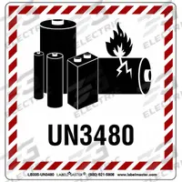 LABELMASTER DOT Container Label: Lithium Battery Handling Marking, 3 15/16 in x 3 15/16 in, 500 PK (MPN LB335-UN3480). Key specifications — Message: Lithium Battery Handling Marking; Background Color: Red; Brand: LABELMASTER.