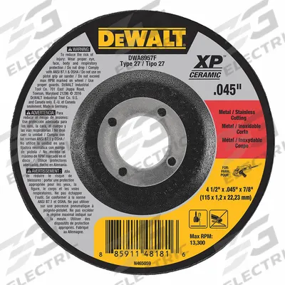 DEWALT Depressed Center Cut-Off Wheel: Type 27, 4 1/2" x 0.045" x 7/8", Ceramic - Cool-Cutting Cut-Off Wheels for Carbon & Stainless Steel