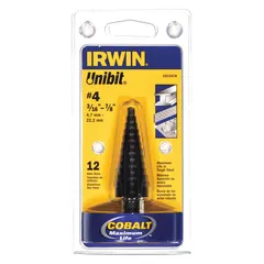IRWIN Step Drill Bit: 3/16" to 7/8", Black Oxide Cobalt, 3-Flats Shank (MPN 10234cb). Key specifications — attr1234936: Not Impact Rated.