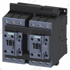 SIEMENS IEC Magnetic Contactor: Reversing, 3 Poles, 3NO Contacts, 40 A, 240V AC Coil (MPN 3RA23358XB301AP6). Key specifications — Brand: SIEMENS; Integrated Surge Suppression: No.