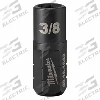 MILWAUKEE Impact Socket: SAE, 3/8 in Socket Size, 6-Point, Short, 1 41/64 in Overall Lg, Black Oxide (MPN 49-16-1642). Key specifications — attr1215501: MILWAUKEE; attr1215515: Black Oxide; attr1215518: 3/8 in.